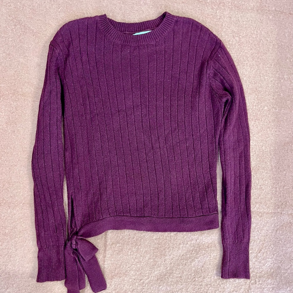 Ribbed Knit Sweater with Side Tie